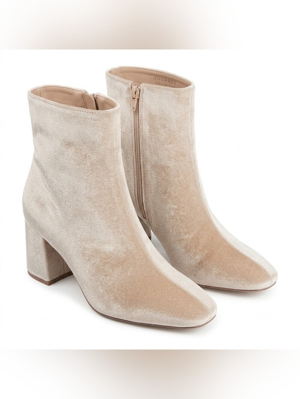 New Journee Collection Hazara Velvet Boots Tan Block Heel Sz 11W